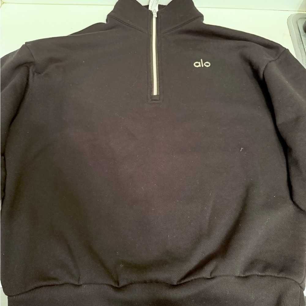 ALO Yoga Black Zip Up Sweater with High Collar